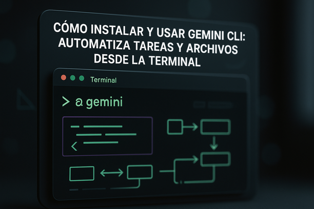 Terminal con interfaz de línea de comandos AI mostrando automatización y código